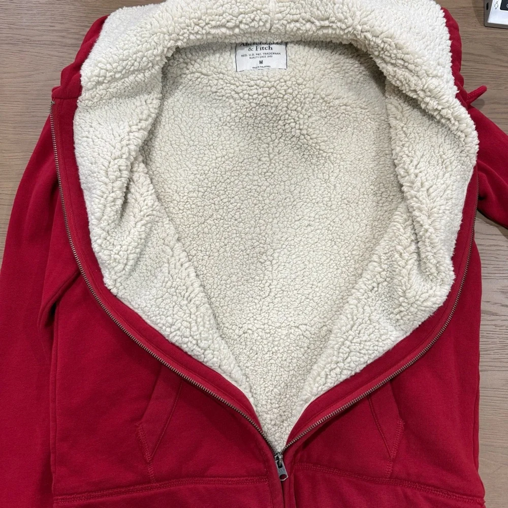 Abercrombie Y2K Sherpa Lined Zip Hoodie Faux Fur Hooded Sweatshirt M Preppy Bold